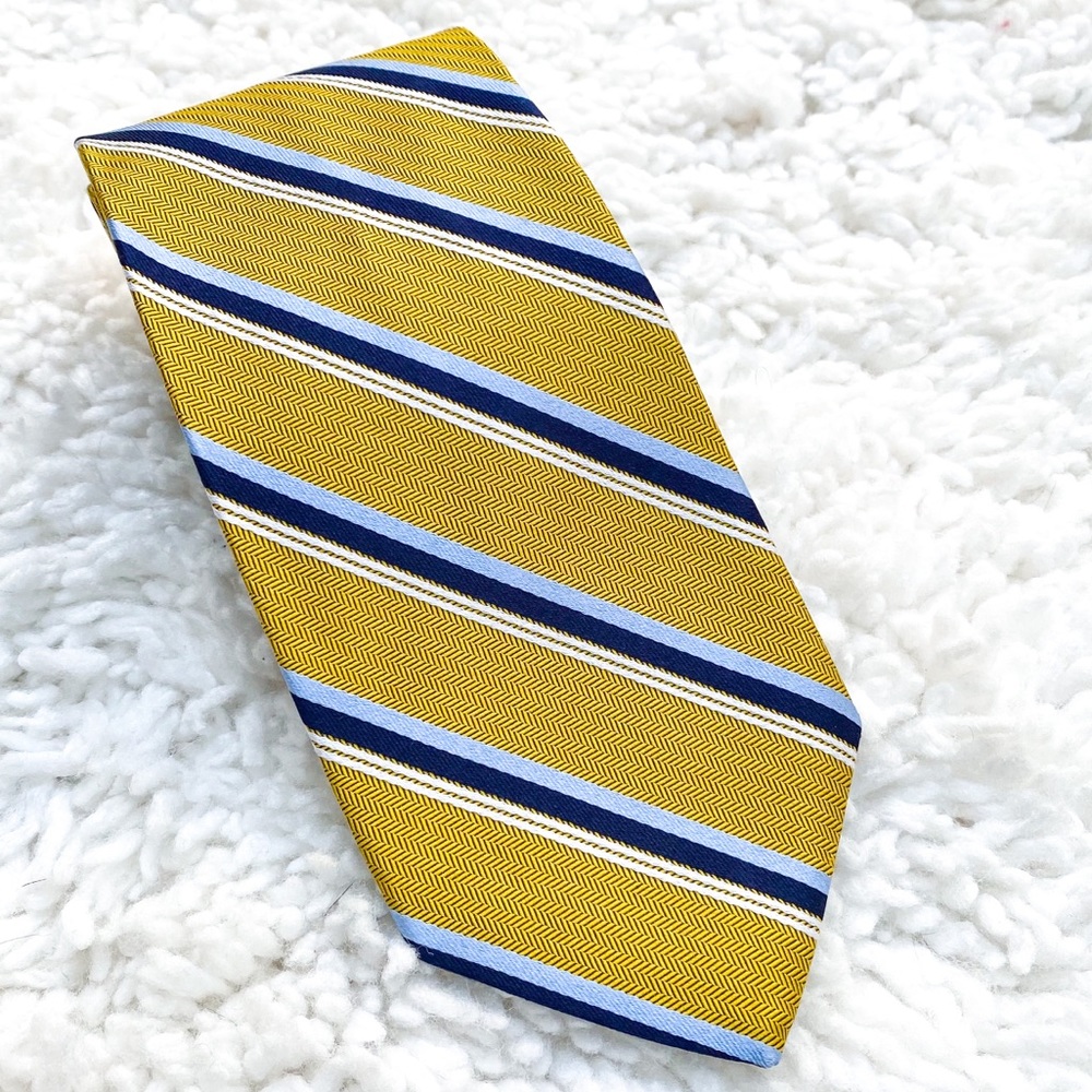 Brooks Brothers Mens Striped Yellow Navy Tie